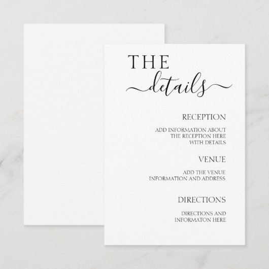 Minimalistisch eenvoudige behuizing voor huwelijks informatiekaartje (Voorkant / Achterkant)