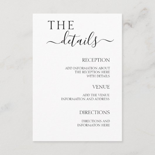 Minimalistisch eenvoudige behuizing voor huwelijks informatiekaartje (Voorkant)