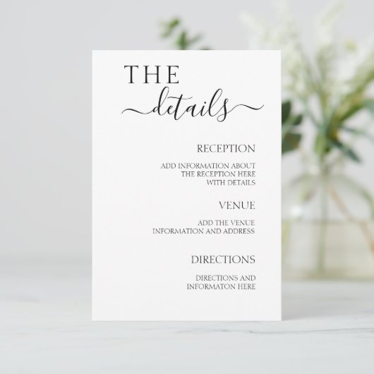 Minimalistisch eenvoudige behuizing voor huwelijks informatiekaartje (Staand voorkant)