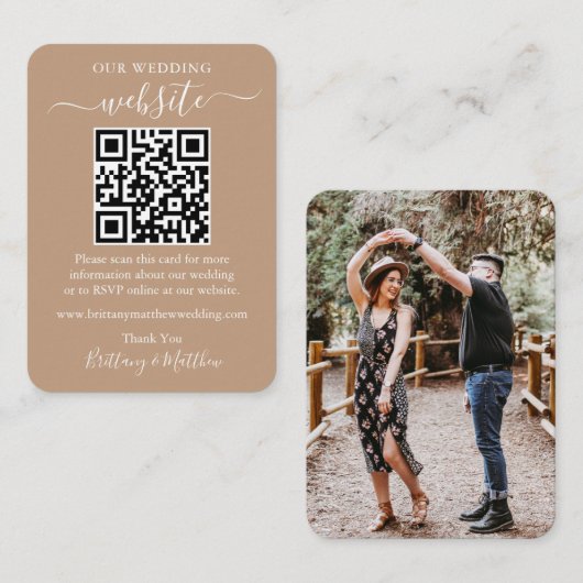 Minimalistisch eenvoudige bruiloft Website Foto QR Informatiekaartje (Voorkant / Achterkant)