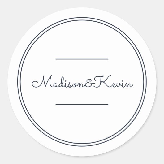 Minimalistisch eenvoudige cursieve bruiloft ronde sticker (Voorkant)