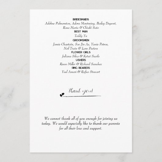 Minimalistisch eenvoudige moderne bruiloft programmakaart (Achterkant)