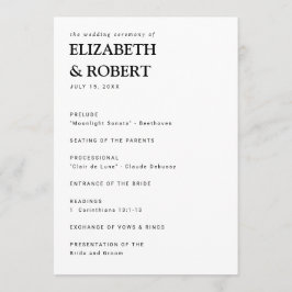 Minimalistisch eenvoudige moderne huwelijksceremon programmakaart