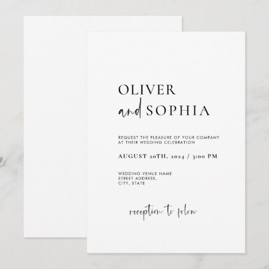 Minimalistisch eenvoudige moderne scriptweddenscha kaart (Voorkant / Achterkant)