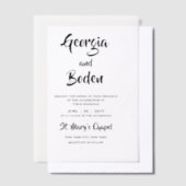 Minimalistisch eenvoudige moderne scriptweddenscha vellum uitnodigingen (Offset)