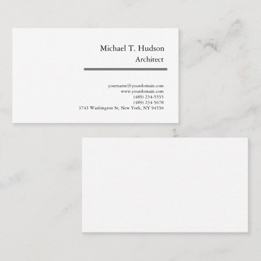 Minimalistisch eenvoudige platte architect, klassi visitekaartje (Voorkant / Achterkant)