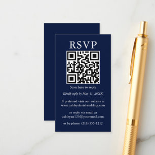 minimalistisch eenvoudige QR RSVP Blue Informatiekaartje