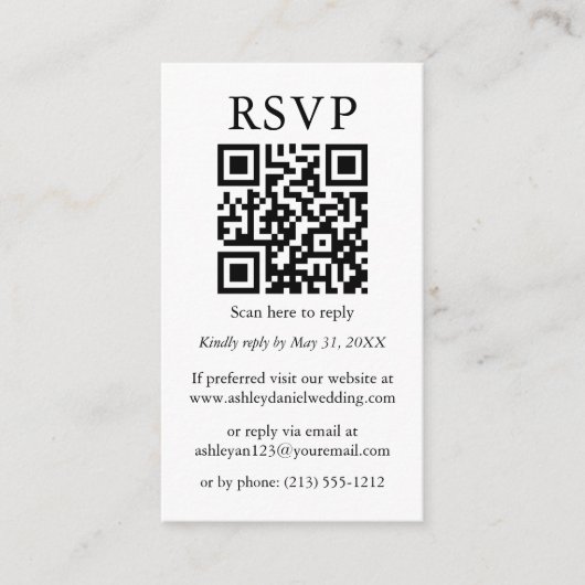 Minimalistisch eenvoudige QR RSVP zwarte strepen Informatiekaartje (Voorkant)