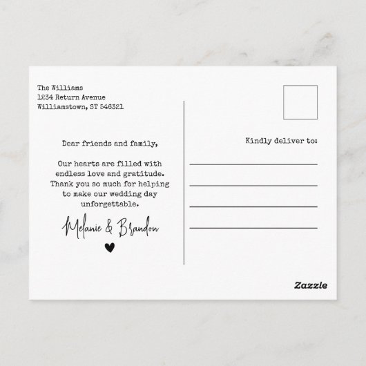 Minimalistisch eenvoudige scriptfoto Hartelijk dan Briefkaart (Achterkant)