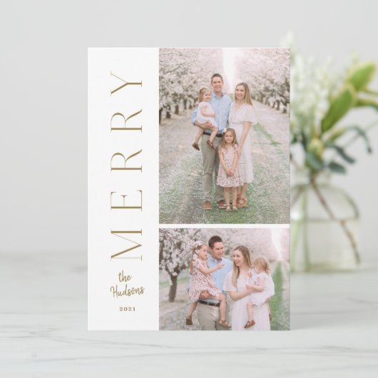 Minimalistisch eenvoudige Typografie 2-fotovakanti Feestdagenkaart (Staand voorkant)