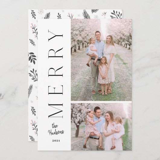 Minimalistisch Eenvoudige Typografie Rustic 2-foto Feestdagenkaart (Voorkant / Achterkant)