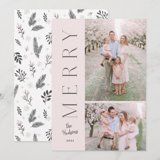 Minimalistisch Eenvoudige Typografie Rustic 2-Phot Feestdagenkaart (Voorkant / Achterkant)