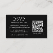 Minimalistisch eenvoudige zwarte QR-code RSVP Informatiekaartje (Voorkant)