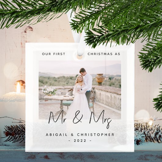 Minimalistisch eerste kerstfeest als Mr & Mrs Gray Glas Ornament