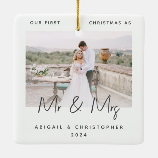 Minimalistisch eerste kerstfeest als Mr & Mrs Gray Keramisch Ornament (Achterkant)