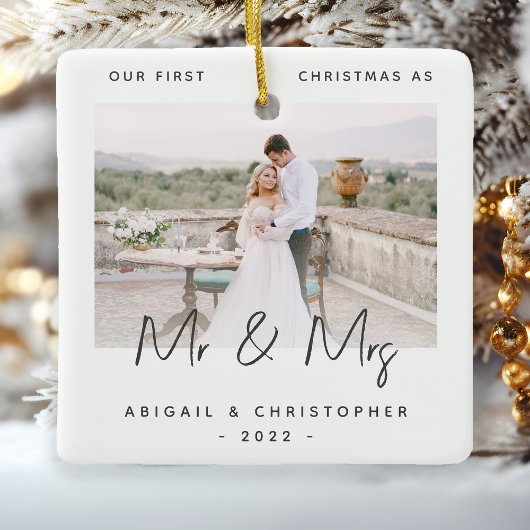 Minimalistisch eerste kerstfeest als Mr & Mrs Gray Keramisch Ornament