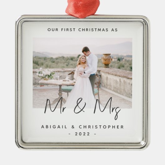 Minimalistisch eerste kerstfeest als Mr & Mrs Gray Metalen Ornament (Voorkant)