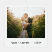 Minimalistisch eerste kersthuwelijk FotoNewlywed Metalen Ornament (Voorkant)