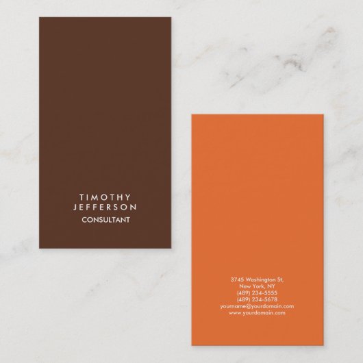 Minimalistisch effen bruin Sinaasappel Elegant Mod Visitekaartje (Voorkant / Achterkant)