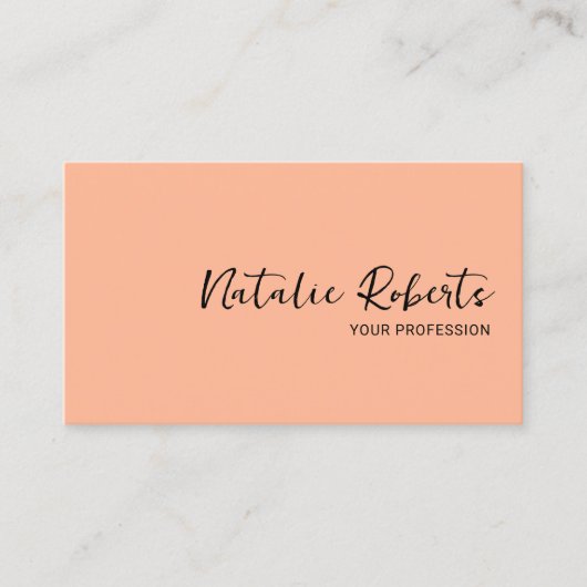 Minimalistisch effen perzikkleur Hand Script Elega Visitekaartje (Voorkant)