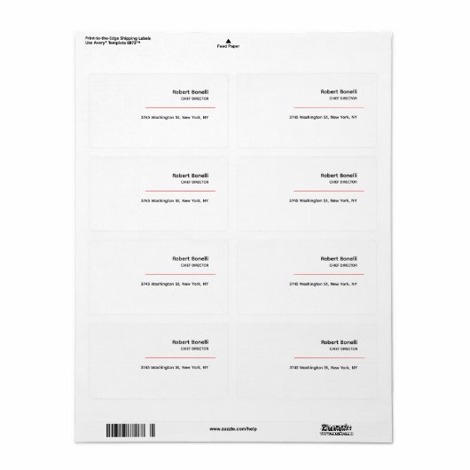 Minimalistisch effen rood zwart wit modern etiket (Full Sheet)