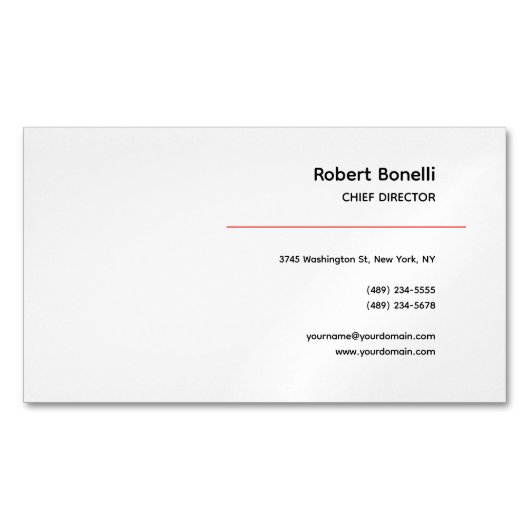 Minimalistisch effen rood zwart wit modern magnetisch visitekaartje (Voorkant)