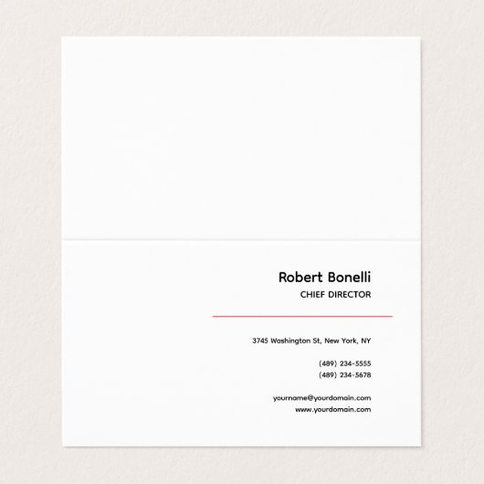 Minimalistisch effen rood zwart wit modern visitekaartje (Buitenkant ongevouwen)