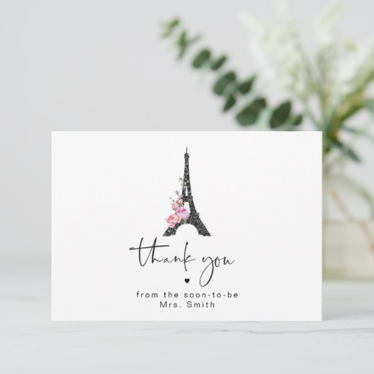 Minimalistisch eiffeltoren vrijgezellenfeest dank  kaart (Staand voorkant)
