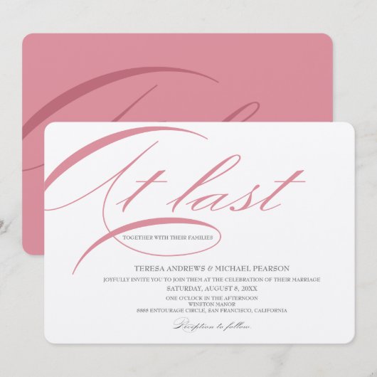 Minimalistisch eindelijk roze kalligrafie bruiloft kaart (Voorkant / Achterkant)