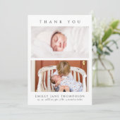 Minimalistisch Elegant 2 foto's Baby shower Bedankkaart (Staand voorkant)