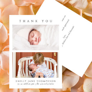 Minimalistisch Elegant 2 foto's Baby shower Bedankkaart