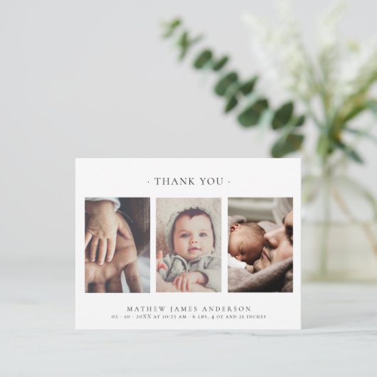 Minimalistisch Elegant 3 foto's dank u Baby Briefkaart (Staand voorkant)