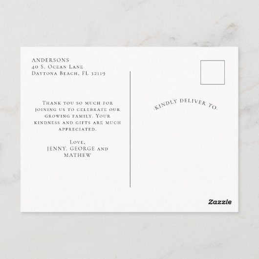 Minimalistisch Elegant 3 foto's dank u Baby Briefkaart (Achterkant)