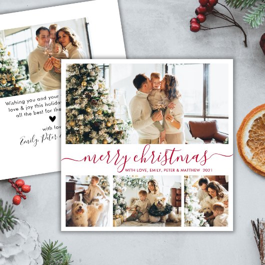 Minimalistisch Elegant 4-fotocollage kerstmis Feestdagenkaart