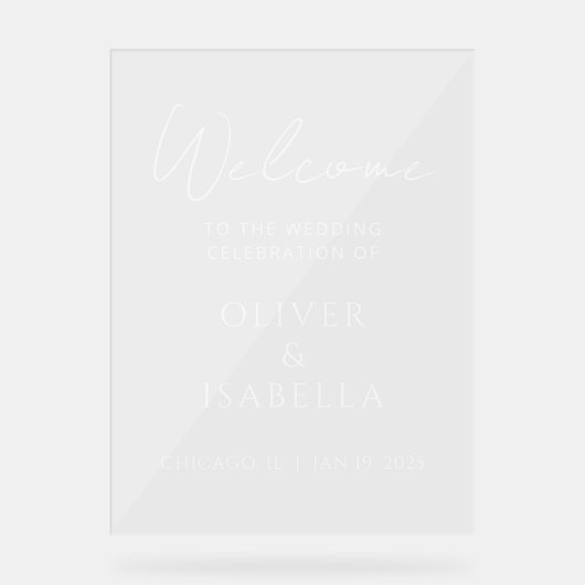 Minimalistisch Elegant Acryl Huwelijk Welkom Teken Bord (Voorkant)