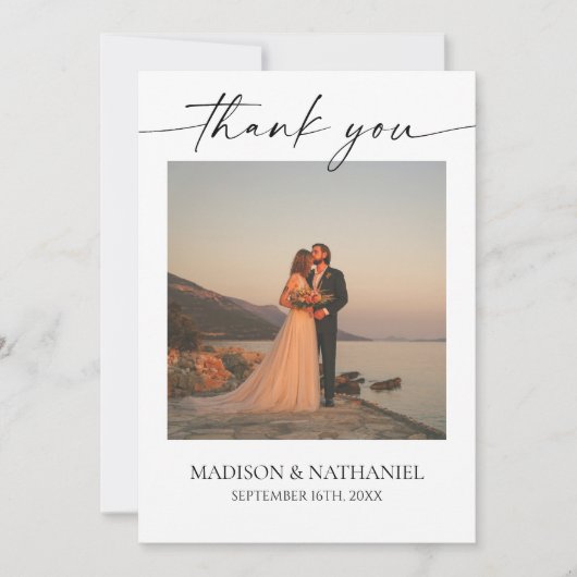 Minimalistisch Elegant Afbeelding Wit Zwart Trouwe Bedankkaart (Voorkant)