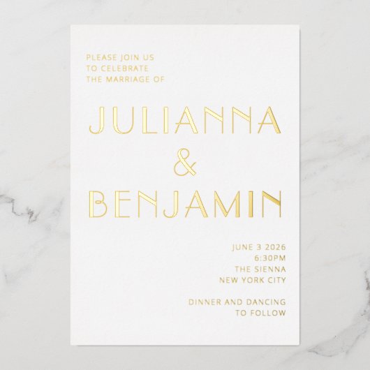 Minimalistisch Elegant Art Deco Chic Wedding Gold Folie Uitnodiging (Voorkant)