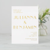 Minimalistisch Elegant Art Deco Chic Wedding Gold Folie Uitnodiging (Staand Voorkant)