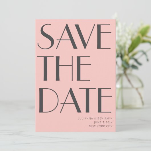 Minimalistisch elegant art Deco Foto roze grijs Save The Date (Staand voorkant)