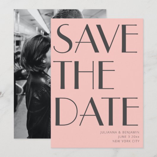 Minimalistisch elegant art Deco Foto roze grijs Save The Date (Voorkant / Achterkant)