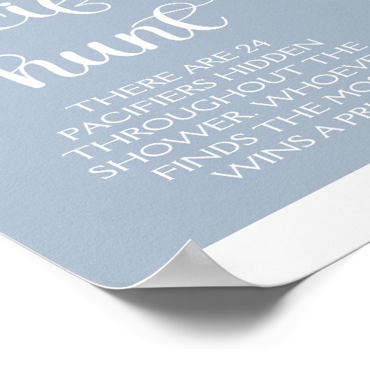 Minimalistisch Elegant Baby shower Blauwe Fopspeen Poster (Hoek)