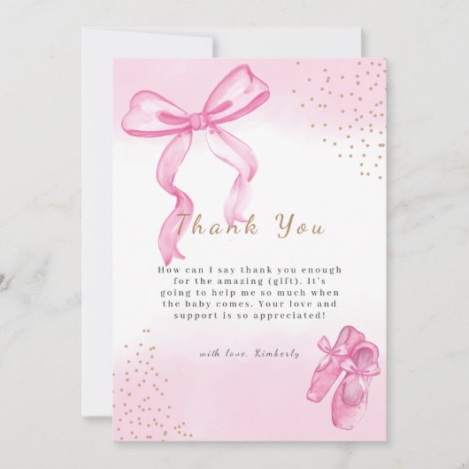 Minimalistisch Elegant Ballerina Shoes Bow Baby sh Bedankkaart (Voorkant)