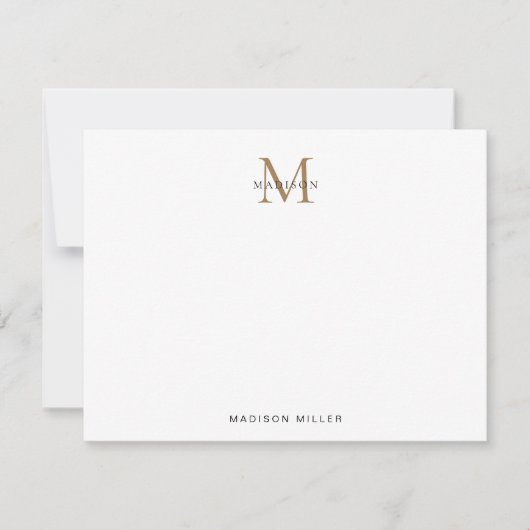 Minimalistisch Elegant Basic zwart-gouden monogram Notitiekaartje (Voorkant)