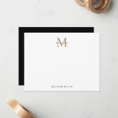 Minimalistisch Elegant Basic zwart-gouden monogram Notitiekaartje (Voorkant / Achterkant in situ)