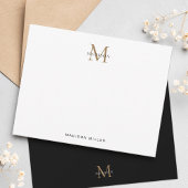 Minimalistisch Elegant Basic zwart-gouden monogram Notitiekaartje