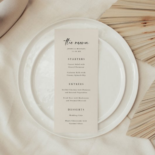 Minimalistisch Elegant Beige Script Wedding Menu