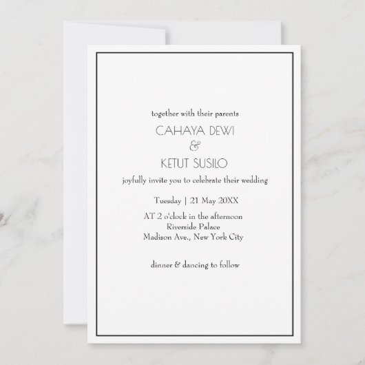 Minimalistisch Elegant Black and White Wedding Kaart (Voorkant)