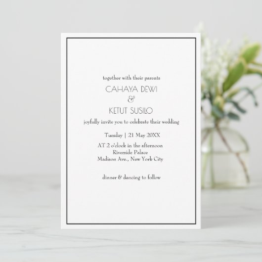 Minimalistisch Elegant Black and White Wedding Kaart (Staand voorkant)