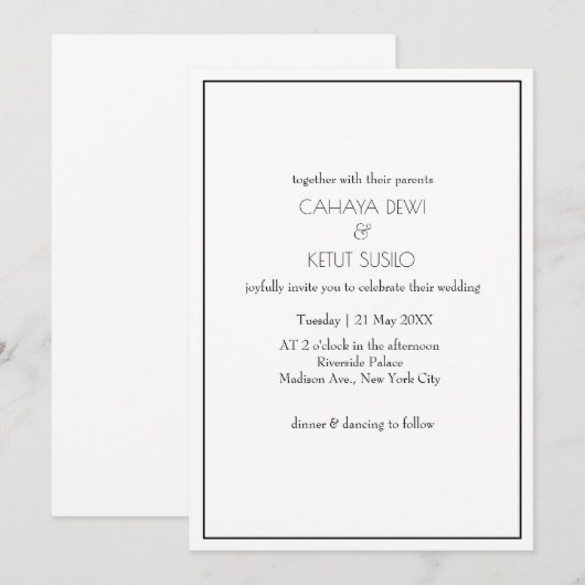 Minimalistisch Elegant Black and White Wedding Kaart (Voorkant / Achterkant)