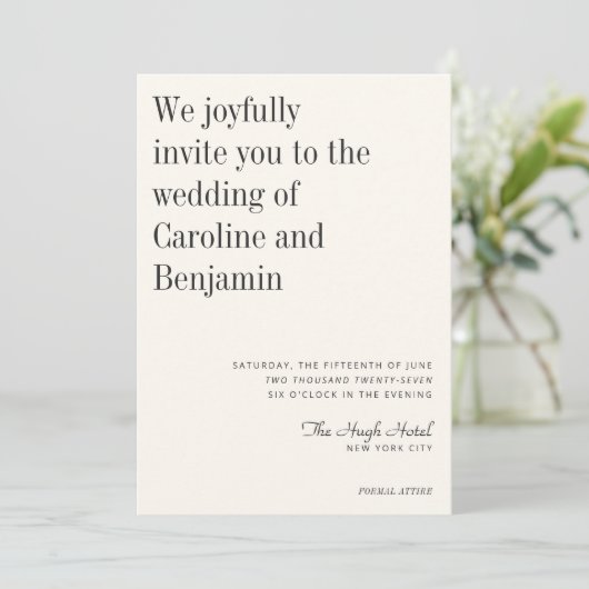 Minimalistisch Elegant Black en White Modern Weddi Kaart (Staand voorkant)